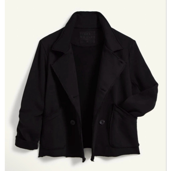 New Frank & Eileen Black Mini Belfast Triple Fleece Crop Knit Peacoat s - Picture 3 of 4